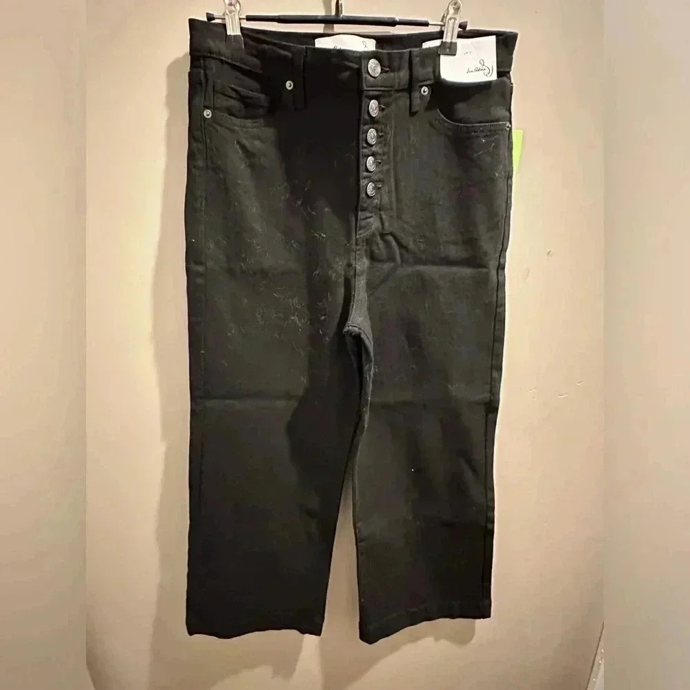 Sam Edelman Women’s  Codie Jeans Button Fly High Rise Wide Leg Ankle Black Sz 30